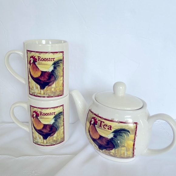 Bay Island Rooster Teapot and Two Tea/Coffee Cups Farmhouse Country Kitc… - Picture 10 of 16